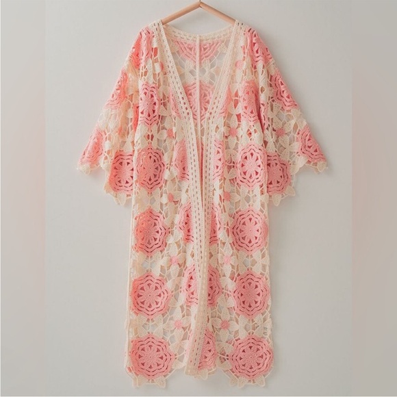 Boho Crochet Lace Kimono |Open Front Duster | Festival Layer - Picture 3 of 5